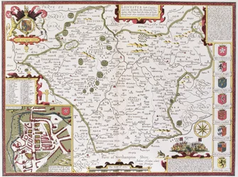 Leicester, grabado por Jodocus Hondius (1563-1612) del 